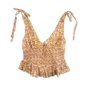 Lush Peplum Crop Top Womens Small Pink Yellow Ditsy Floral Cottagecore Coquette